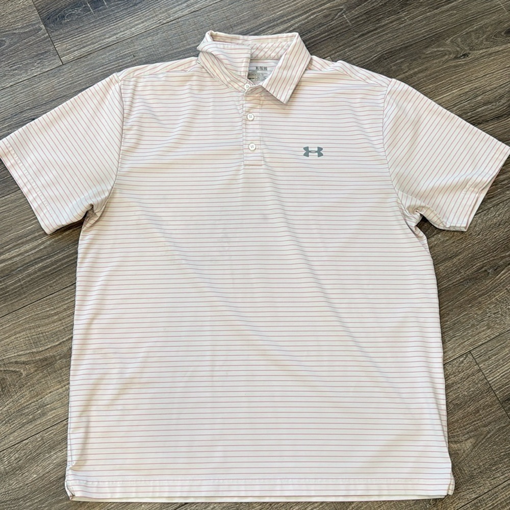 Under Armour pink/white stripes Golf Shirt Size X/Large